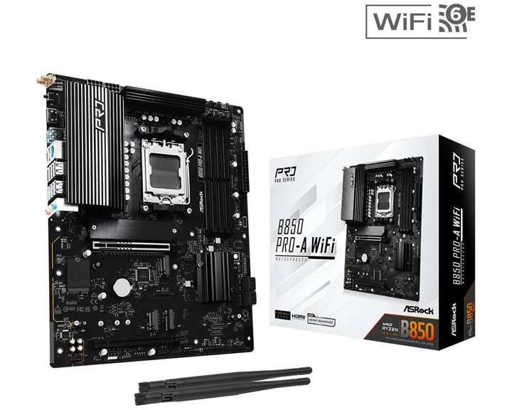ASROCK MB B850 PRO-A WIFI, SOCKET AMD AM5, CS AMD B850, 4 DIMM SOCKETS DDR5, HDMI, PCI-E GEN 5.0, 2.5G LAN, WIFI6E, ATX, 3YW.