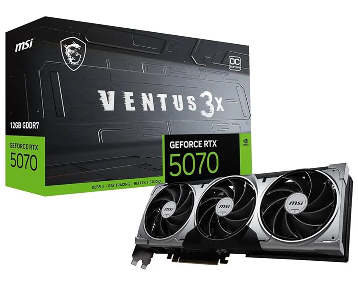 MSI VGA PCI-E NVIDIA GF RTX 5070 12G VENTUS 3X OC, 12GB/192BIT, GDDR7, HDMI/3xDP, TRIPLE FAN, 2 SLOT FANSINK, 3YW.