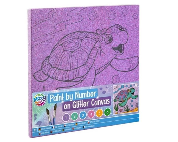 Moxy Ζωγραφική με Νούμερα Glitter Τελάρο 25x25cm με 6 Χρώματα & Πινέλα Χελώνα