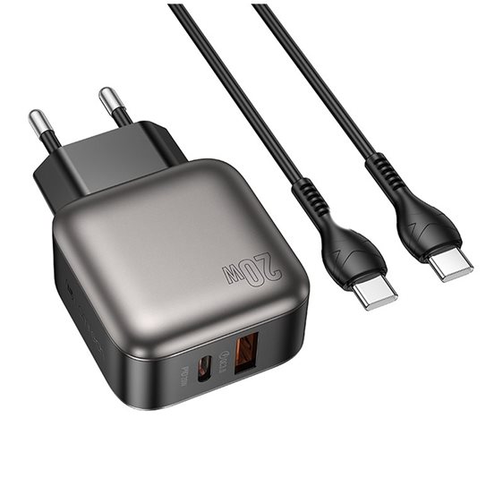 Lamtech Dual Port QC3.0 Charger Set PD20W With Type-C To Type-C Cable 60W 1M