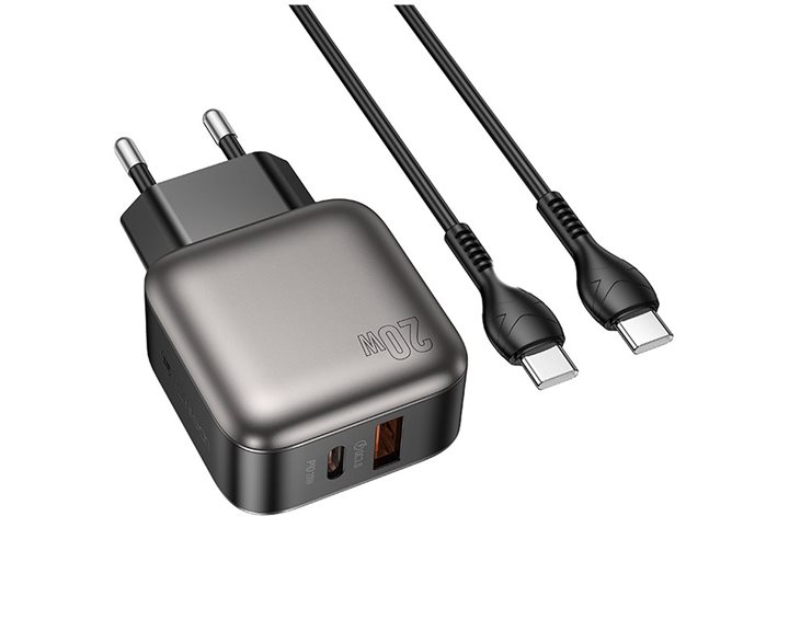 Lamtech Dual Port QC3.0 Charger Set PD20W With Type-C To Type-C Cable 60W 1M