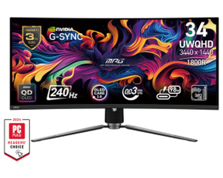 MSI MONITOR GAMING MPG 341CQPX QD-OLED, CURVED QD-OLED UWQHD, 34", 21:9, 250CD/M2, 1.500.000:1, 0,03MS, 240Hz, 3440x1440, 2x HDMI/ DP/ TYPE-C/ HP OUT, HAS, TILT, SWIVEL, BLACK, 3YW.