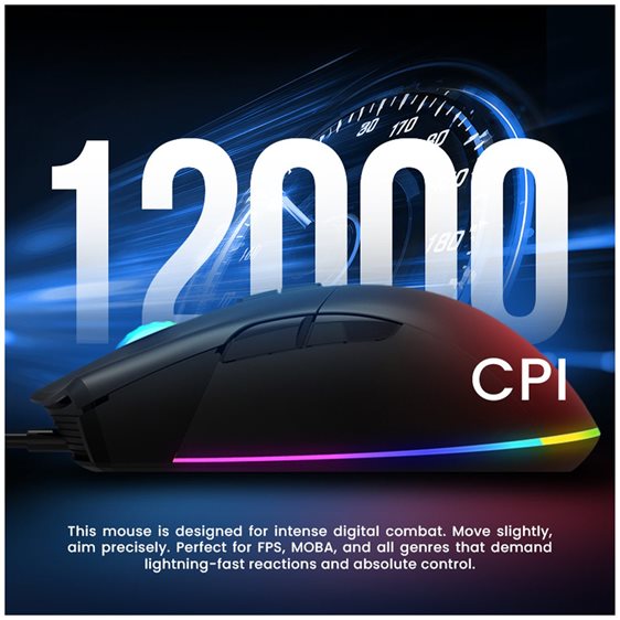 ARMAGGEDDON USB WIRED MACROABLE GAMING MOUSE FALCON V STEALTH 12000CPI BLACK