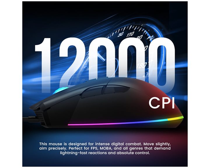 ARMAGGEDDON USB WIRED MACROABLE GAMING MOUSE FALCON V STEALTH 12000CPI BLACK