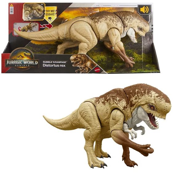 Mattel Jurassic World Rebirth Distortus Rex Κακός Με Λειτουργία Επίθεσης Και Ήχους, 22 Inch Rumble N Rampage Φιγούρα Παιχνιδιού JGB58