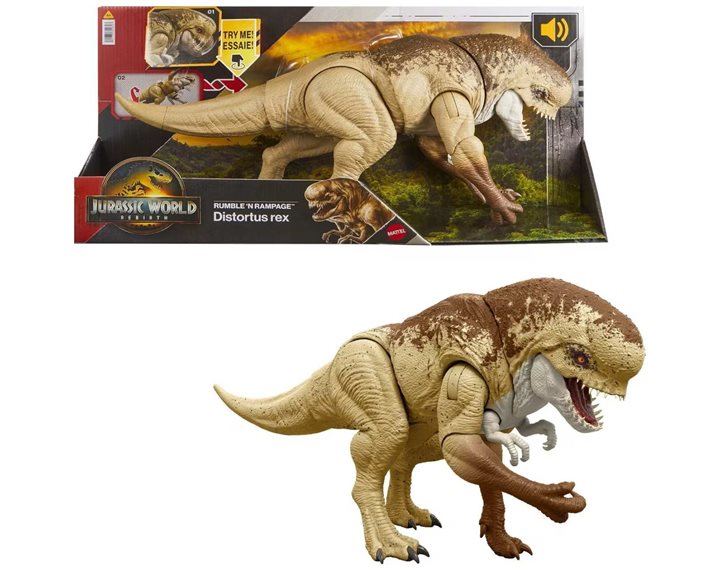 Mattel Jurassic World Rebirth Distortus Rex Κακός Με Λειτουργία Επίθεσης Και Ήχους, 22 Inch Rumble N Rampage Φιγούρα Παιχνιδιού JGB58