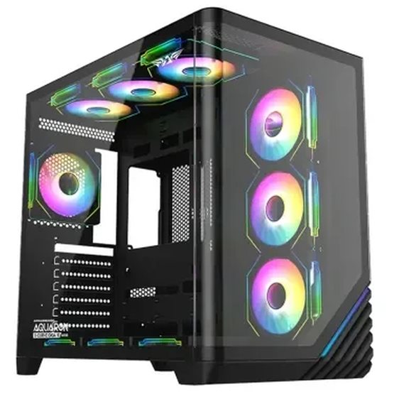 ARMAGGEDDON FULL ATX DUAL CHAMBER CHASSIS 10X ARGB FANS AQUARON X-CURVE GIGA 10 BLACK