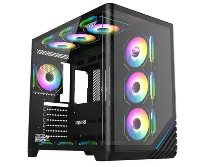 ARMAGGEDDON FULL ATX DUAL CHAMBER CHASSIS 10X ARGB FANS AQUARON X-CURVE GIGA 10 BLACK