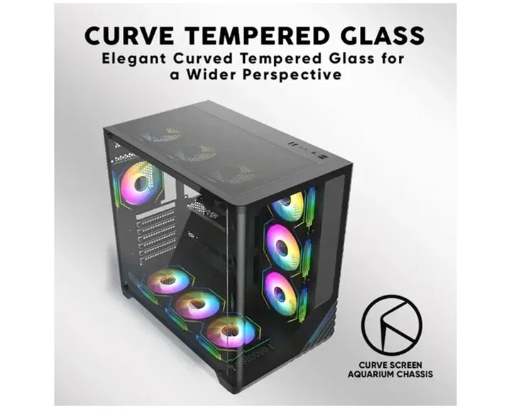 ARMAGGEDDON FULL ATX DUAL CHAMBER CHASSIS 10X ARGB FANS AQUARON X-CURVE GIGA 10 BLACK