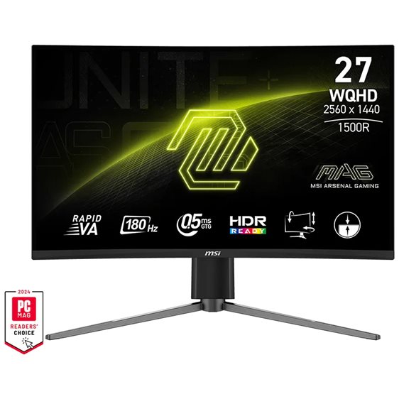 MSI MONITOR GAMING MAG 27CQ6PF, CURVED VA WQHD, 27", 16:9, 300CD/M2, 5.000:1, 0.5MS, 180Hz, 2560x1440, 2xHDMI/ DP/ HP OUT, TILT, SWIVEL, HAS, BLACK, 3YW.