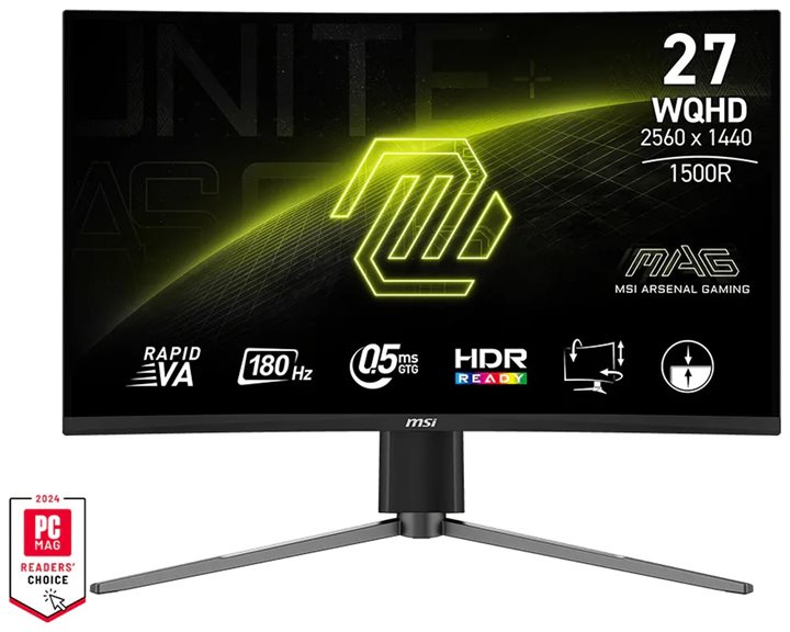 MSI MONITOR GAMING MAG 27CQ6PF, CURVED VA WQHD, 27", 16:9, 300CD/M2, 5.000:1, 0.5MS, 180Hz, 2560x1440, 2xHDMI/ DP/ HP OUT, TILT, SWIVEL, HAS, BLACK, 3YW.