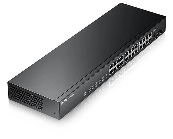ZYXEL SWITCH GS-1900-24, 24 PORTS 10/100/1000Mbps, L2 SMART, RACKMOUNT, FANLESS, 2YW.