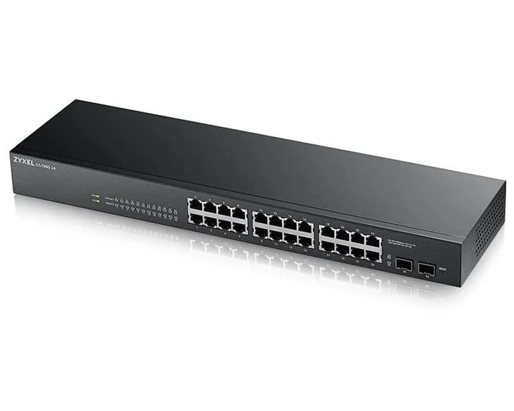 ZYXEL SWITCH GS-1900-24, 24 PORTS 10/100/1000Mbps, L2 SMART, RACKMOUNT, FANLESS, 2YW.