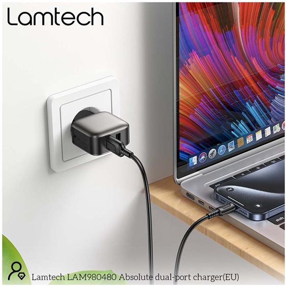 LAMTECH DUAL USB PORTABLE CHARGER 12W GREY