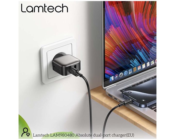 LAMTECH DUAL USB PORTABLE CHARGER 12W GREY