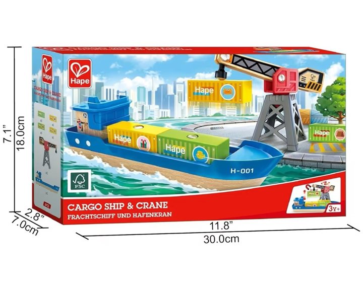 Hape Railway Ξύλινο Cargo Πλοίο & Γερανός E3792A