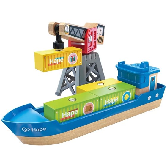 Hape Railway Ξύλινο Cargo Πλοίο & Γερανός E3792A