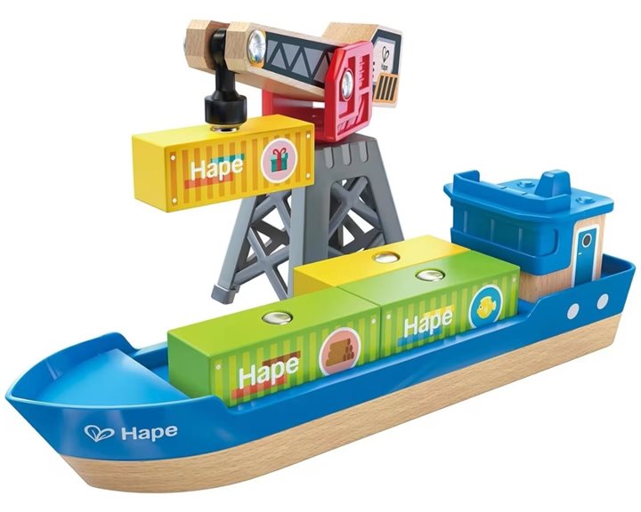 Hape Railway Ξύλινο Cargo Πλοίο & Γερανός E3792A