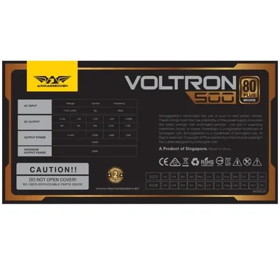 ARMAGGEDDON PSU 500W VOLTRON BRONZE 80PLUS BLACK