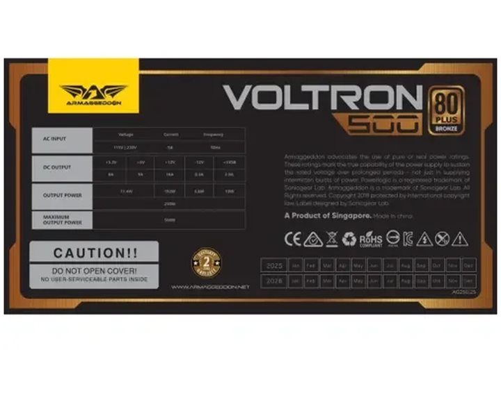 ARMAGGEDDON PSU 500W VOLTRON BRONZE 80PLUS BLACK