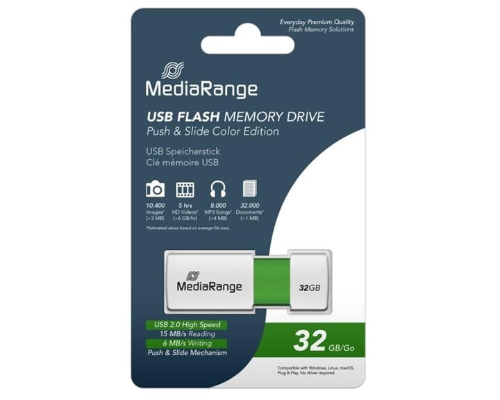 MediaRange USB 2.0 Flash Drive Color Edition 32GB (Green) (MR973)