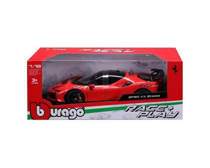 Bburago Sf90 XX Stradale Red With Black Top Race + Play Series 1/18 Diecast Model Car 16020rd 18/16020 RED