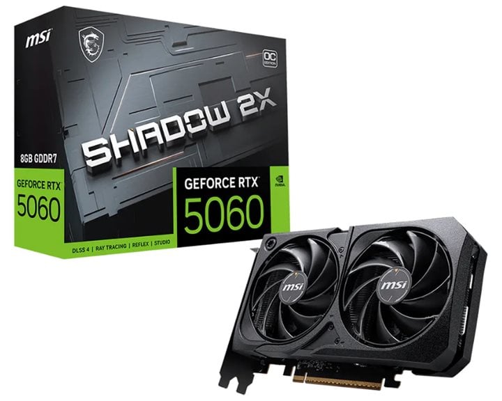MSI VGA PCI-E NVIDIA GF RTX 5060 8G SHADOW 2X OC MAX, 8GB/128BIT, GDDR7, HDMI/3xDP, DUAL FAN, 2 SLOT FANSINK, 3YW.