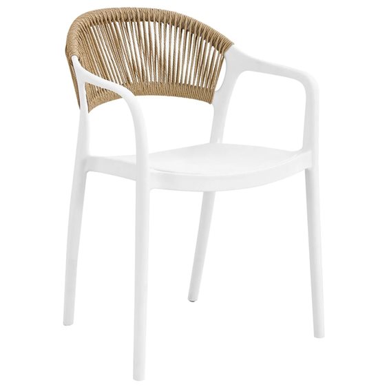 DONNA Πολυθρόνα-Pro Στοιβαζόμενη, PP-UV Άσπρο, Rope Wicker Φυσικό Ε3150,1