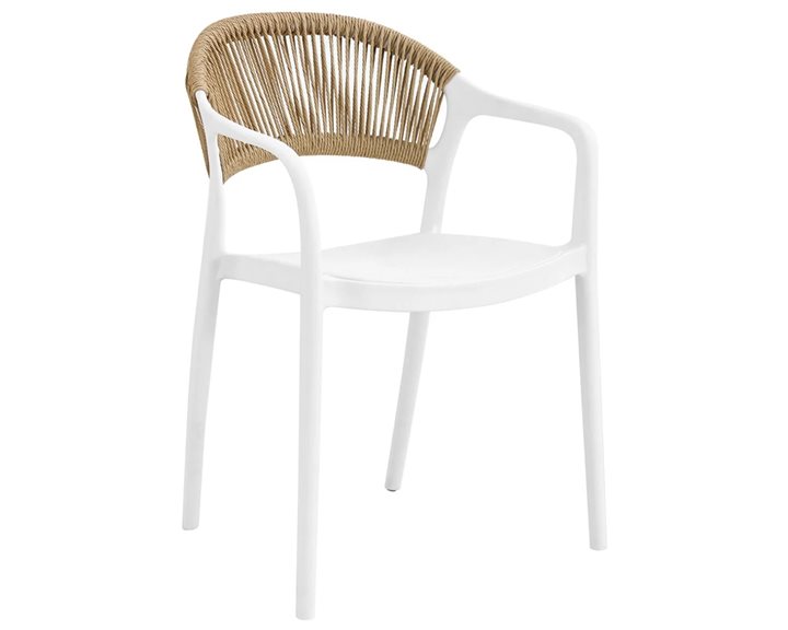 DONNA Πολυθρόνα-Pro Στοιβαζόμενη, PP-UV Άσπρο, Rope Wicker Φυσικό Ε3150,1