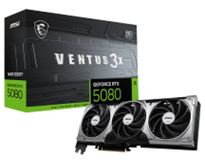 MSI VGA PCI-E NVIDIA GF RTX 5080 16G VENTUS 3X OC, 16GB/256BIT, GDDR7, HDMI/3xDP, TRIPLE FAN, 3 SLOT FANSINK, 3YW.