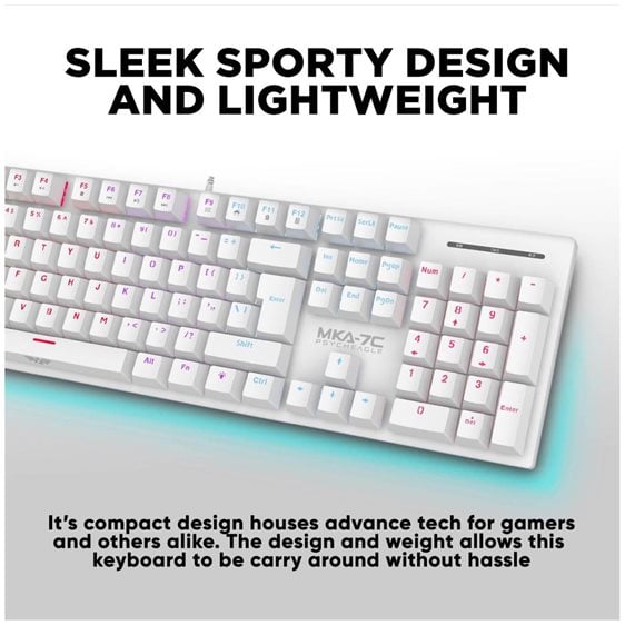 ARMAGGEDDON MECHANICAL HOT-SWAP KEYBOARD 12FX BACKLIGHT RED SWITCH MKA-7C 2024 WHITE LINEAR