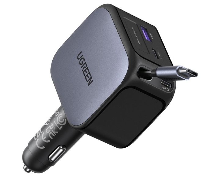Φορτιστής Αυτοκινήτου 145W UGREEN EC604 55910B 3 Θέσεων,με καλώδιο USB-C 60W Γκρί