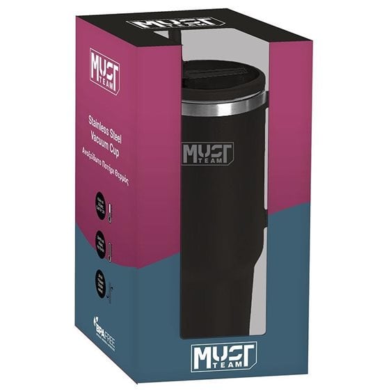 Ποτήρι Ανοξέιδωτο Θερμός Must 1200ml με Καλαμάκι Μαύρο 000587161