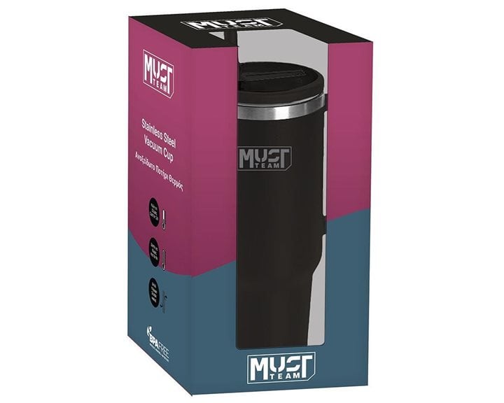 Ποτήρι Ανοξέιδωτο Θερμός Must 1200ml με Καλαμάκι Μαύρο 000587161