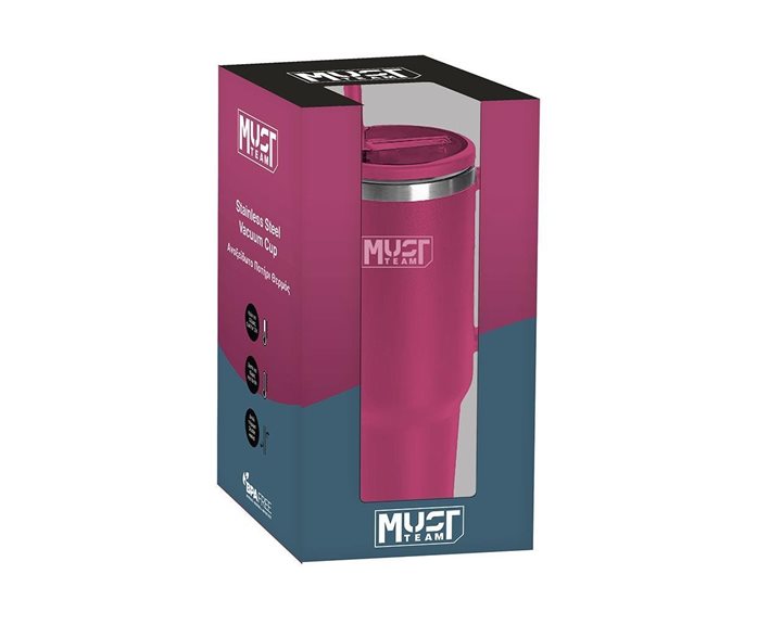 Ποτήρι Ανοξέιδωτο Θερμός Must 1200ml με Καλαμάκι Βυσσινί 000587160