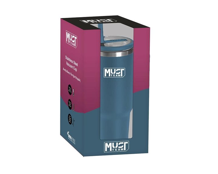 Ποτήρι Ανοξέιδωτο Θερμός Must 900ml με Καλαμάκι Μπλε 000587164