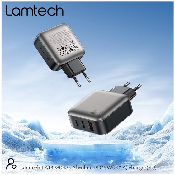 Lamtech Three Ports GaN Charger PD45W Grey