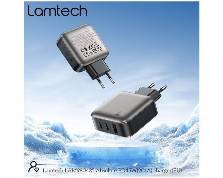 Lamtech Three Ports GaN Charger PD45W Grey