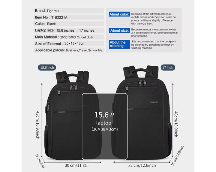 Tigernu Σακίδιο Πλάτης Laptop 15.6'' Τ-B3221A  Black
