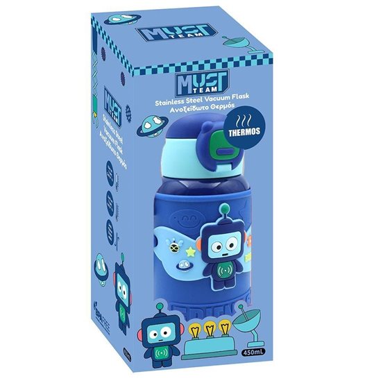 Παγούρι Θερμός Must Team Ανοξείδωτος 500ml με Θήκη και  Καλαμάκι 21,5χ8,5εκ Ρομπότ 000587461