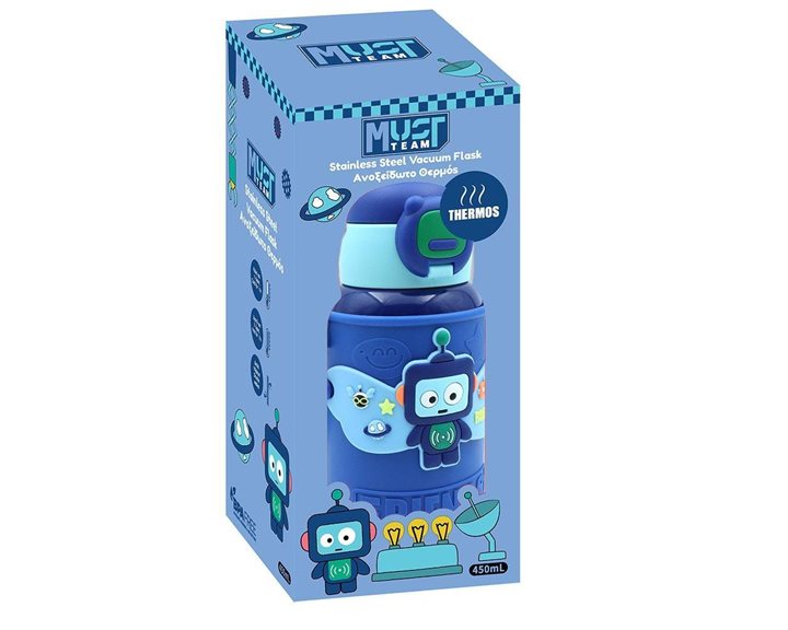 Παγούρι Θερμός Must Team Ανοξείδωτος 500ml με Θήκη και  Καλαμάκι 21,5χ8,5εκ Ρομπότ 000587461
