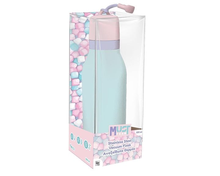 Παγούρι Θερμός Must Team Ανοξείδωτος 500ml Παστέλ Μπλε Μέντας 000587499