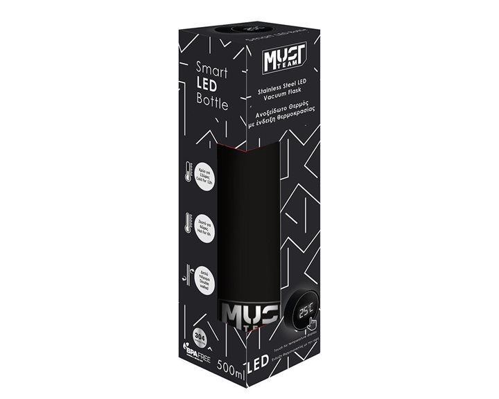 Παγούρι Θερμός Must Team Ανοξείδωτος LED 500ml 6,5χ22,5εκ. Μαύρο 000587480