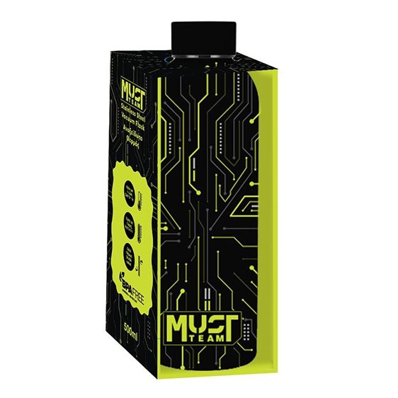 Παγούρι Θερμός Must Team Ανοξείδωτος 500ml 7,4χ22,2εκ. Μαύρο Tech Πράσινο 000587502