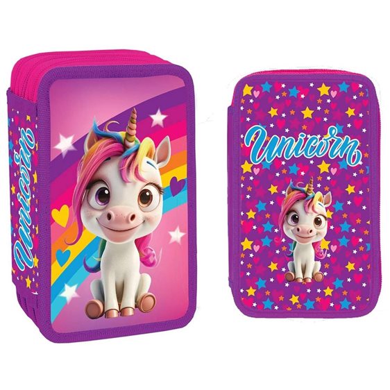 Scool Κασετίνα Τριπλή Γεμάτη 20χ14χ6.5εκ. Unicorn