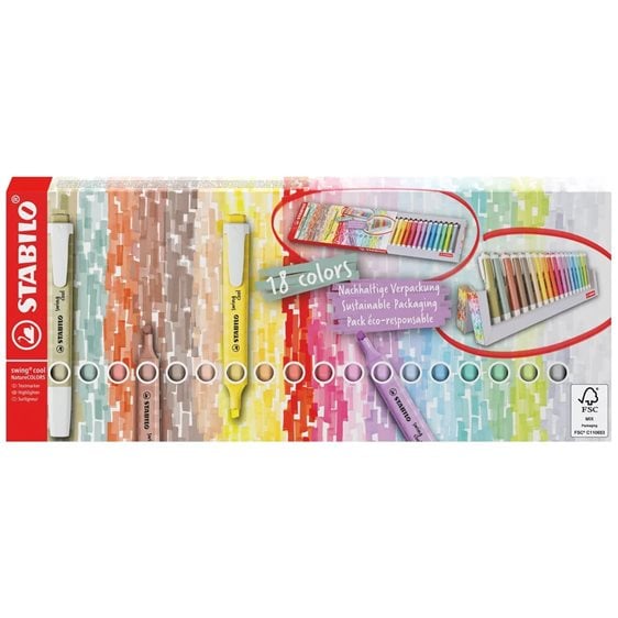 Μαρκαδόροι Stabilo Swing Deskset 18τμχ Pastel & Nature 275/18-02