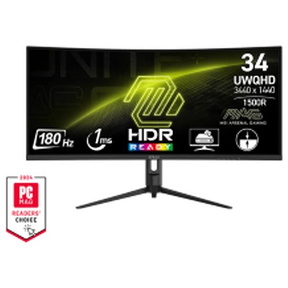 MSI MONITOR GAMING MAG 342CQR E2, CURVED VA UWQHD, 34", 21:9, 300CD/M2, 100.000.000:1, 1MS, 180Hz, 3440x1440, 2x HDMI/ DP/ HP OUT, TILT, SWIVEL, PIVOT, HAS, BLACK, 3YW.