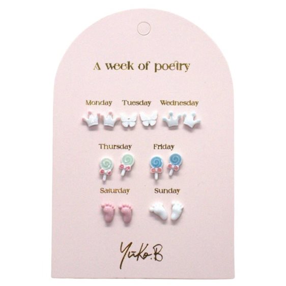 Yuko B Σκουλαρίκια  A Week Of Poetry Baby Shower 7 Ζευγάρια YB-500-323