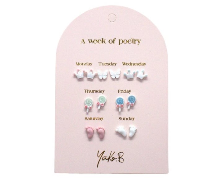 Yuko B Σκουλαρίκια  A Week Of Poetry Baby Shower 7 Ζευγάρια YB-500-323
