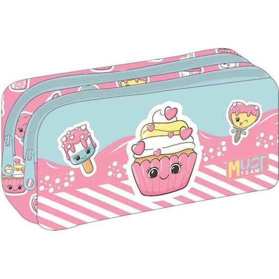 Κασετίνα Must Team 2 Φερμουάρ 21x6x9cm Pink Cupcake 000587563